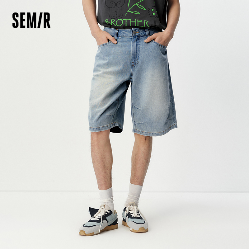 Semir Shorts Masculinos Jeans Vintage Lavado Leve e Fresco, Comprimento até o Joelho, Verão 2026, Corte Solto e Reto