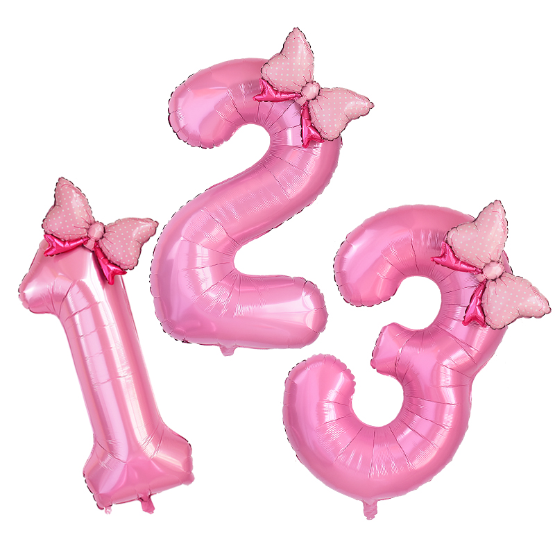 2 Stück 40 Zoll rosa Zahlenfolienballon mit niedlichen Schleifenballons für Kinder Baby Mädchen 1. Geburtstag Party Dekoration Gastgeschenke Lieferungen
