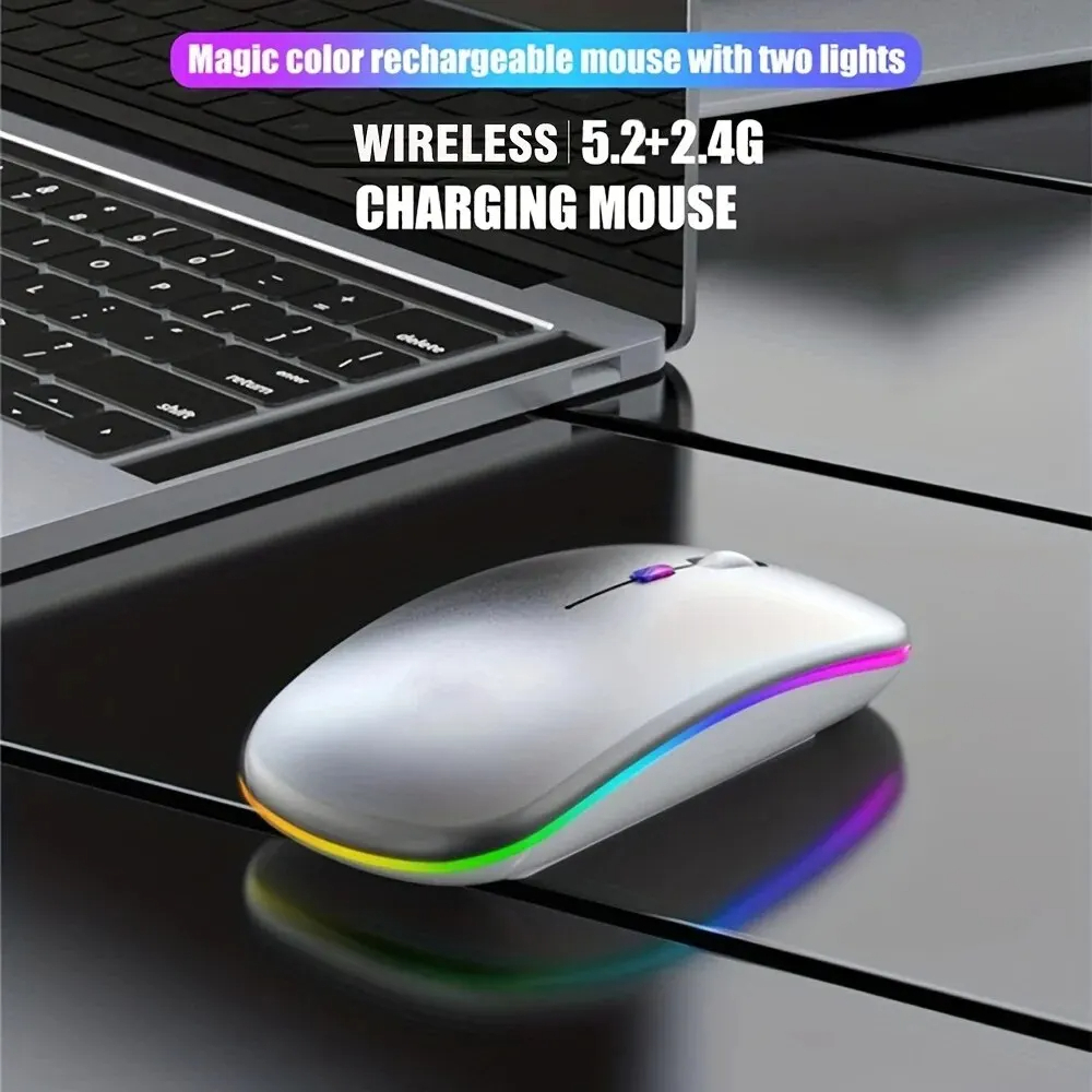 PHONEPACE Ratón inalámbrico recargable Modo dual Bluetooth 2.4G Ratón óptico retroiluminado con LED silencioso para PC portátil
