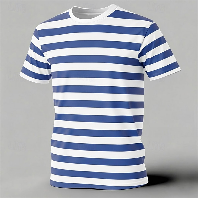 T-shirt da uomo a maniche corte, stampa a righe semplici, vestibilità ampia casual, street style alla moda, maglietta girocollo da uomo.