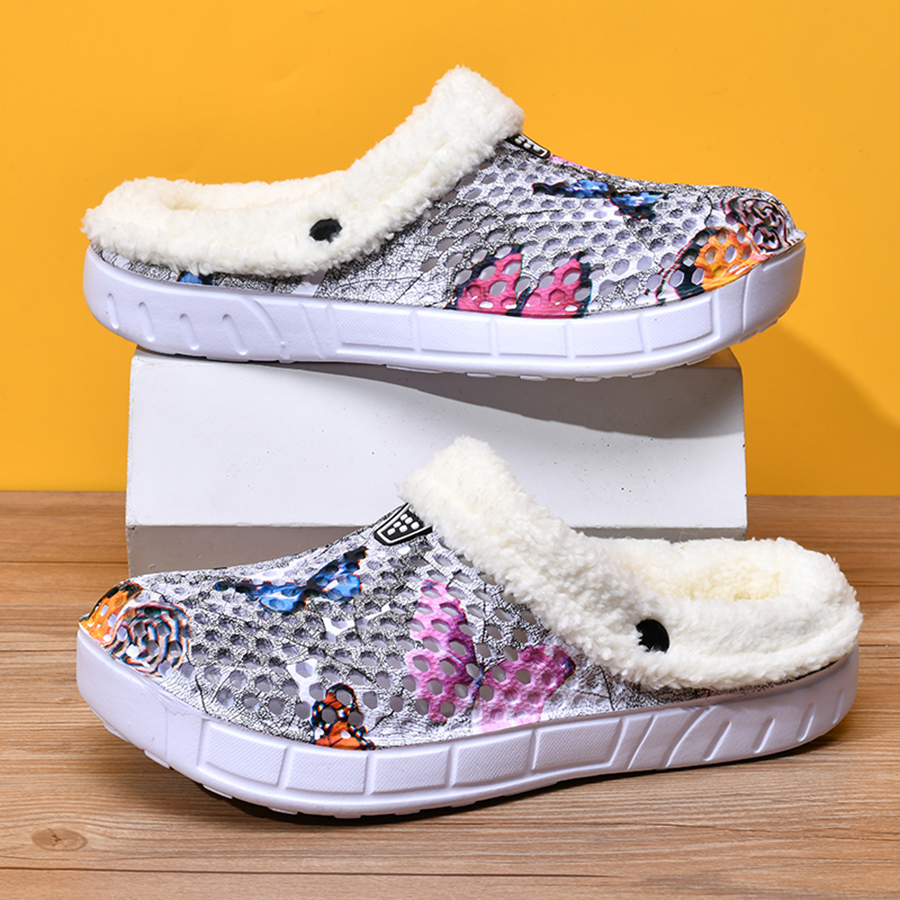 Katoenen pantoffels voor dames Vlinderpatroon Klompen Muiltjes Herfst en winter Warm Plus fluwelen verdikking