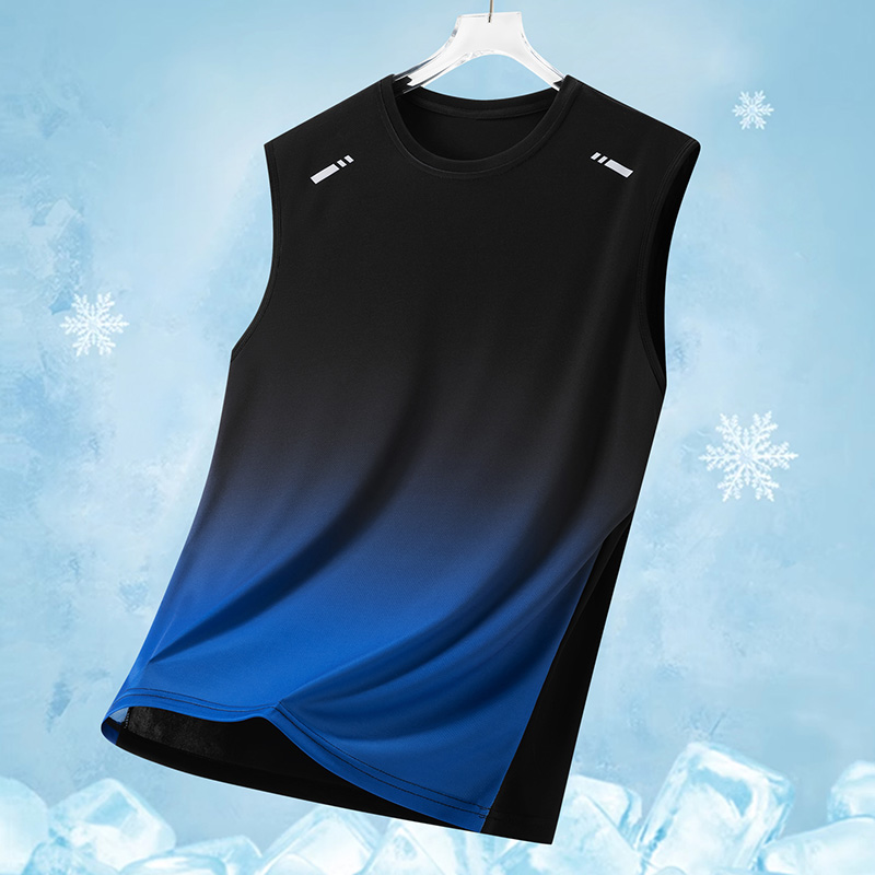 Heren Gradiënt Sportvest Lichtgewicht Mouwloos T-shirt met ronde hals Zomer Hardlopen Trendy Loose Fit Jeugd Grensoverschrijdend