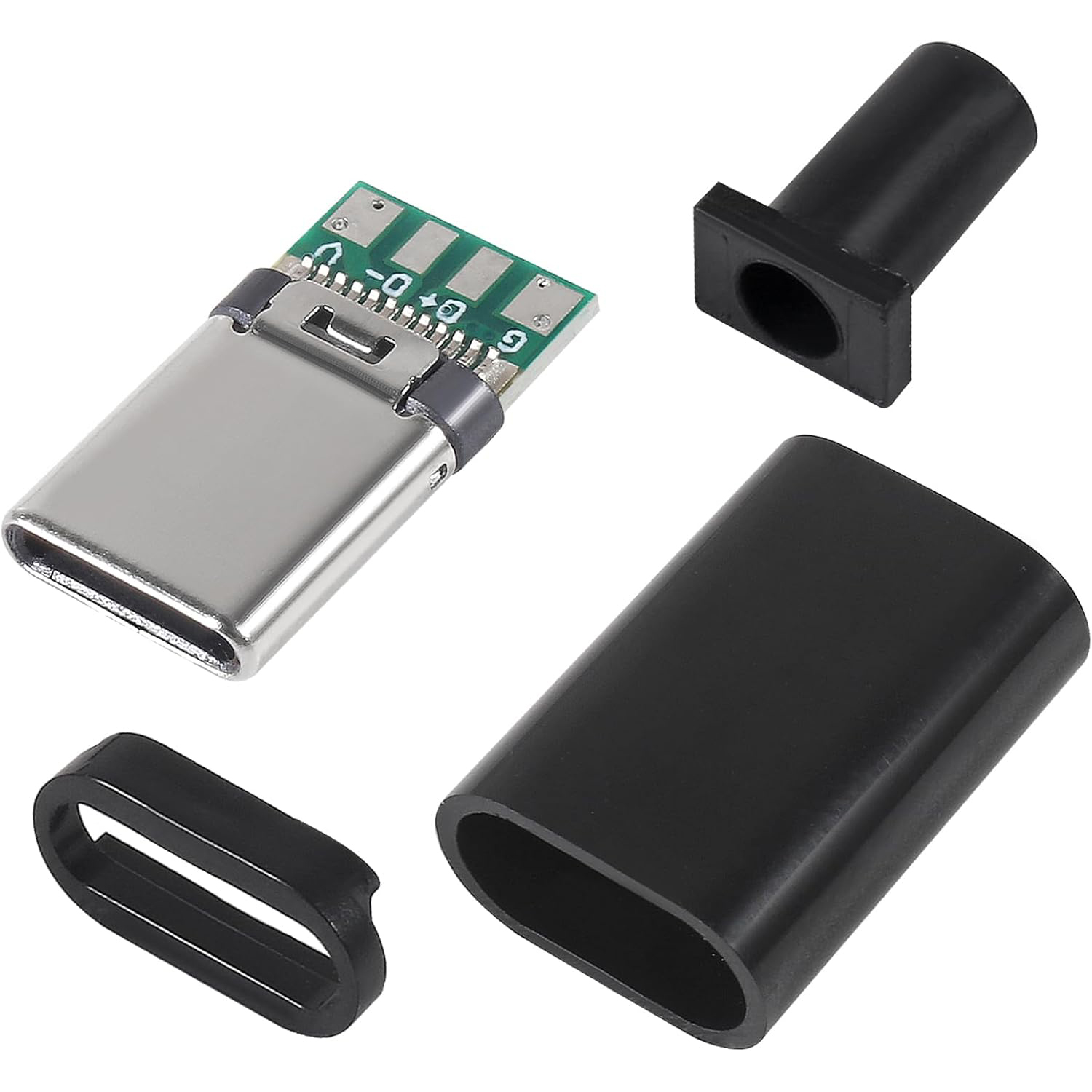 10-pack USB C-connector - USB 3.1 mannelijke stekkerpoort Type C-connector voor kabelreparatie - soldeeradapter met printplaat zwart