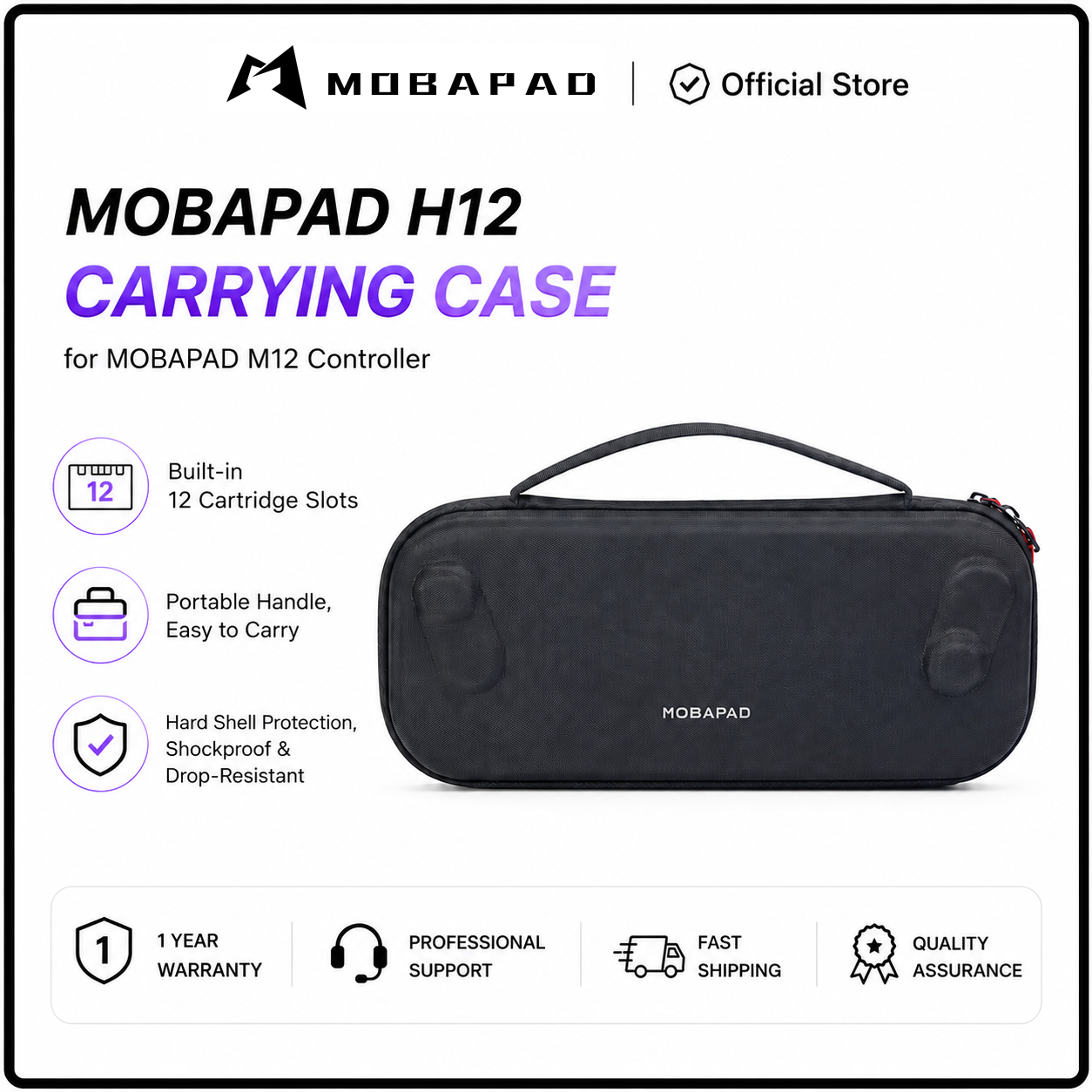 Mobapad Carrying Case Storage Bag with 12 Cartridge Slots for Mobapad M12 HD/M12S & Switch 2 Zipper Shell Protective Cover