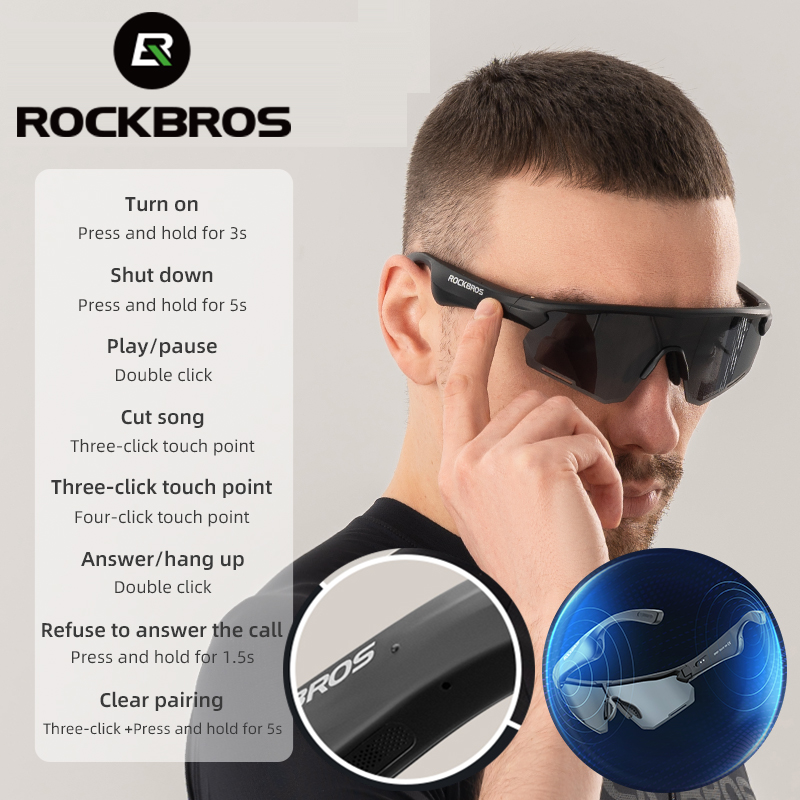 ROCKBROS okulary Bluetooth spolaryzowane okulary rowerowe UV400 chroń połączenie telefoniczne MP3 120mAh bateria okulary przeciwsłoneczne Bluetooth