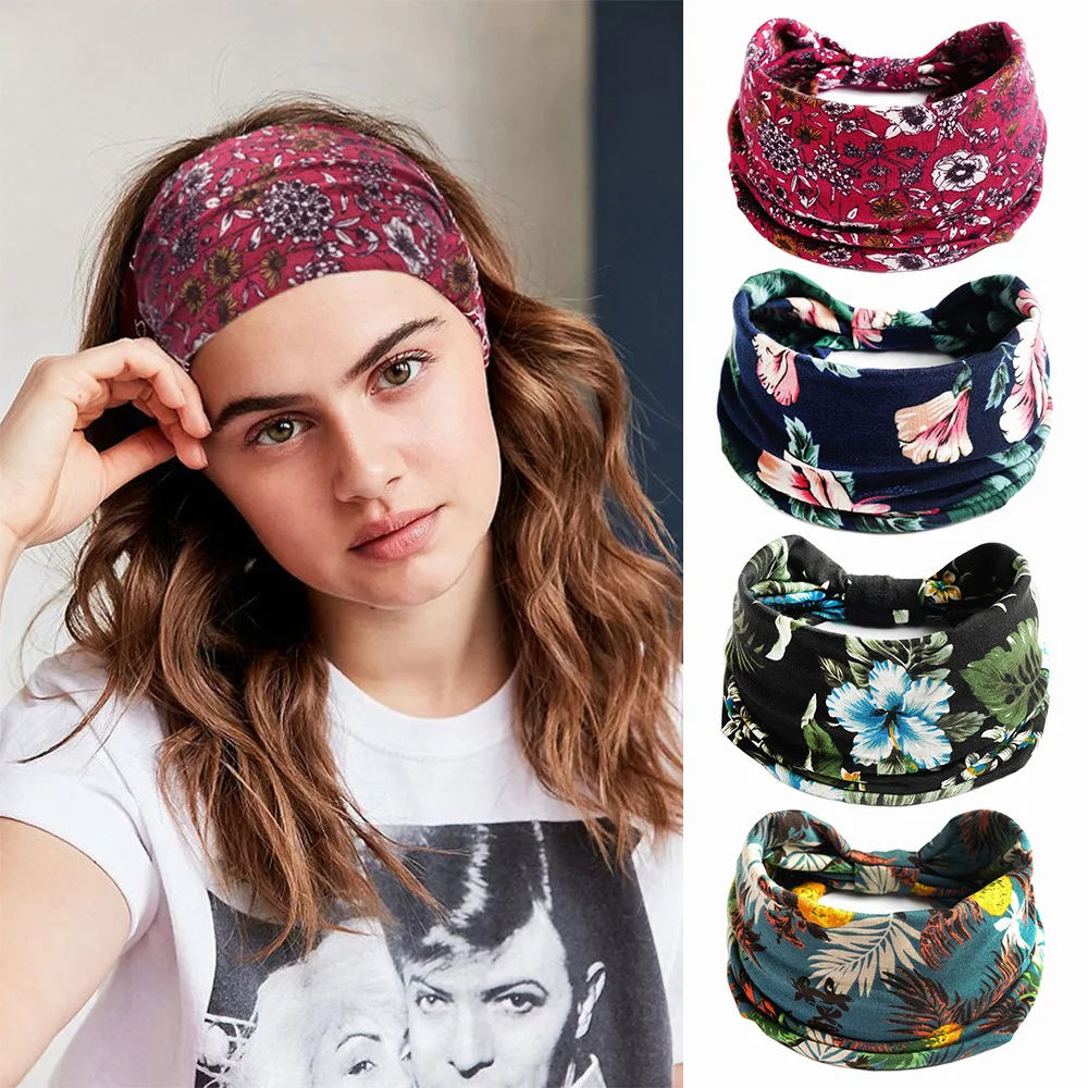 Brede Headwrap Hoofdbanden Zomer Geknoopt Elastische Yoga Sport Print Tulband Bandage Antislip Haarband Voor Meisjes Haaraccessoires
