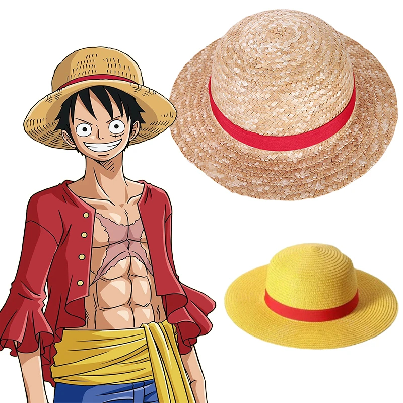 Sombrero de paja Luffy, accesorio de Cosplay de Anime, sombrero de juego de rol, accesorios de playa de verano, sombrero de sombrilla Unisex para adultos, regalo de Halloween