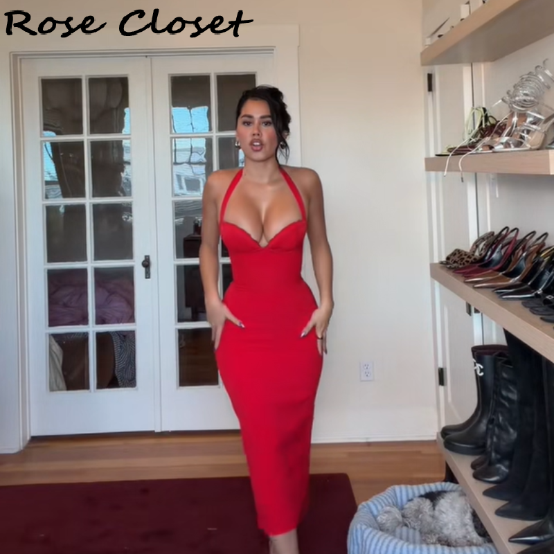 Sexy Bodycon Midikleid Damen Elegantes Neckholder-Abendkleid Verstellbare Schnürung Party Club Vestidos 2026 NEUE Sommerkleider ﻿