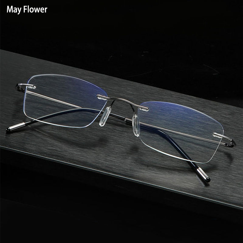 Rimless Reading Glasses Women Blue Light Blocking Read Glasses HD Lenses Presbyopic Eyewear Half Frame Presbyopia Eyeglasses