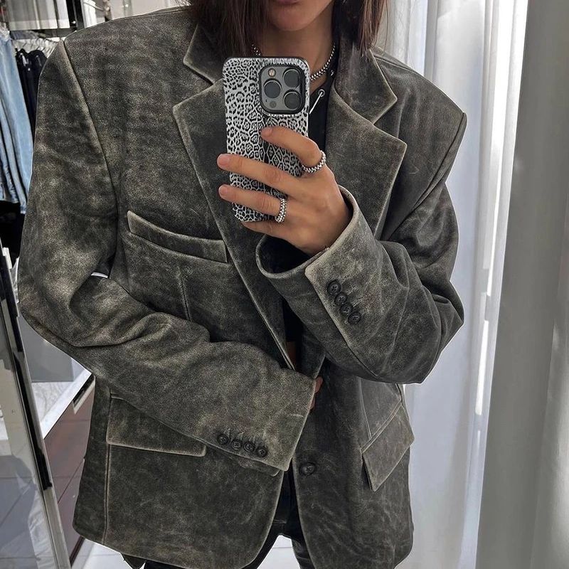Chaquetas de cuero desgastado Retro para mujer, chaqueta de piel de oveja auténtica, abrigo corto de cuero Real