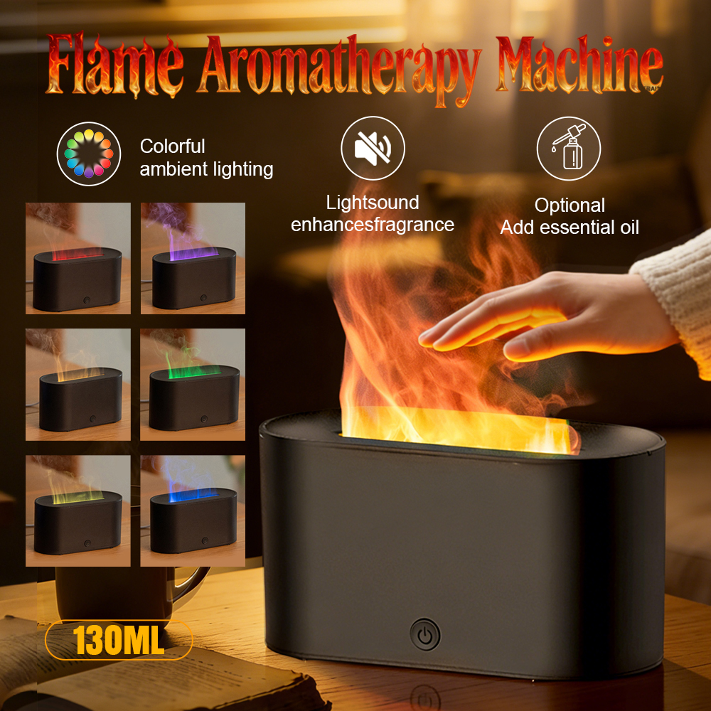 Mini difusor de aroma de ar com chama colorida, umidificador, aromaterapia, difusor de óleo essencial com desligamento automático para casa, quarto, escritório