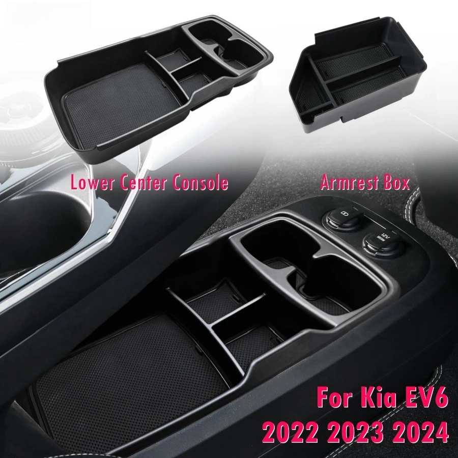 Lower CenterคอนโซลถาดสําหรับKia EV6 2023 2024 ที่เก็บกล่องถ้วยผู้ถือวัสดุABSอุปกรณ์ตกแต่งภายใน