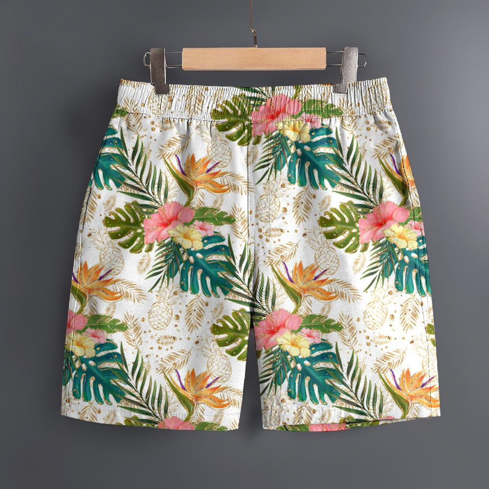 Pantalones cortos hawaianos de verano 3D con diseño de hojas frescas para hombre, pantalones cortos deportivos de ocio al aire libre de secado rápido, pantalones cortos de moda para hombre
