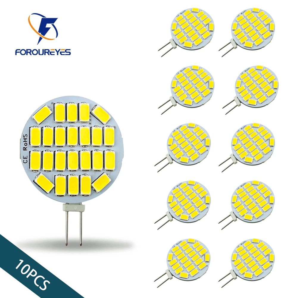 Holofote redondo de alto brilho, 12v24v, 5730, 15leds/24leds, sem cintilação, luz de barco, lâmpada led g4, substituição de lâmpada halógena com 10 peças