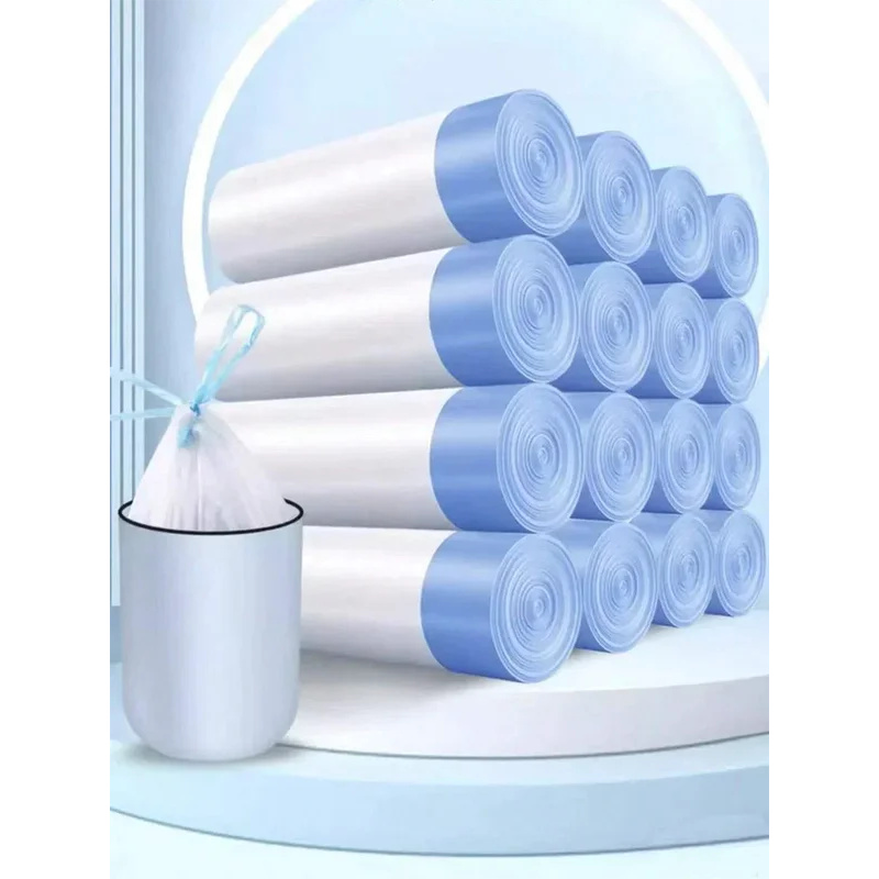 Bolsa de basura para el hogar 45X50, bolsa de extracción portátil grande y gruesa con cordón, bolsa de plástico blanca, bolsas con cordón