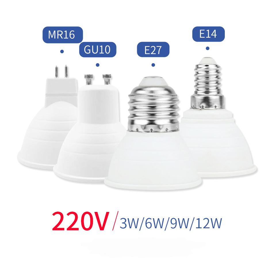 1 個 LED スポットライト 220V GU10 LED 電球 12 ワット 9 ワット 6 ワット 3 ワット LED ランプ MR16 ランパーダ E27 スポットライト LED ランパラ E14 ボンビージャ