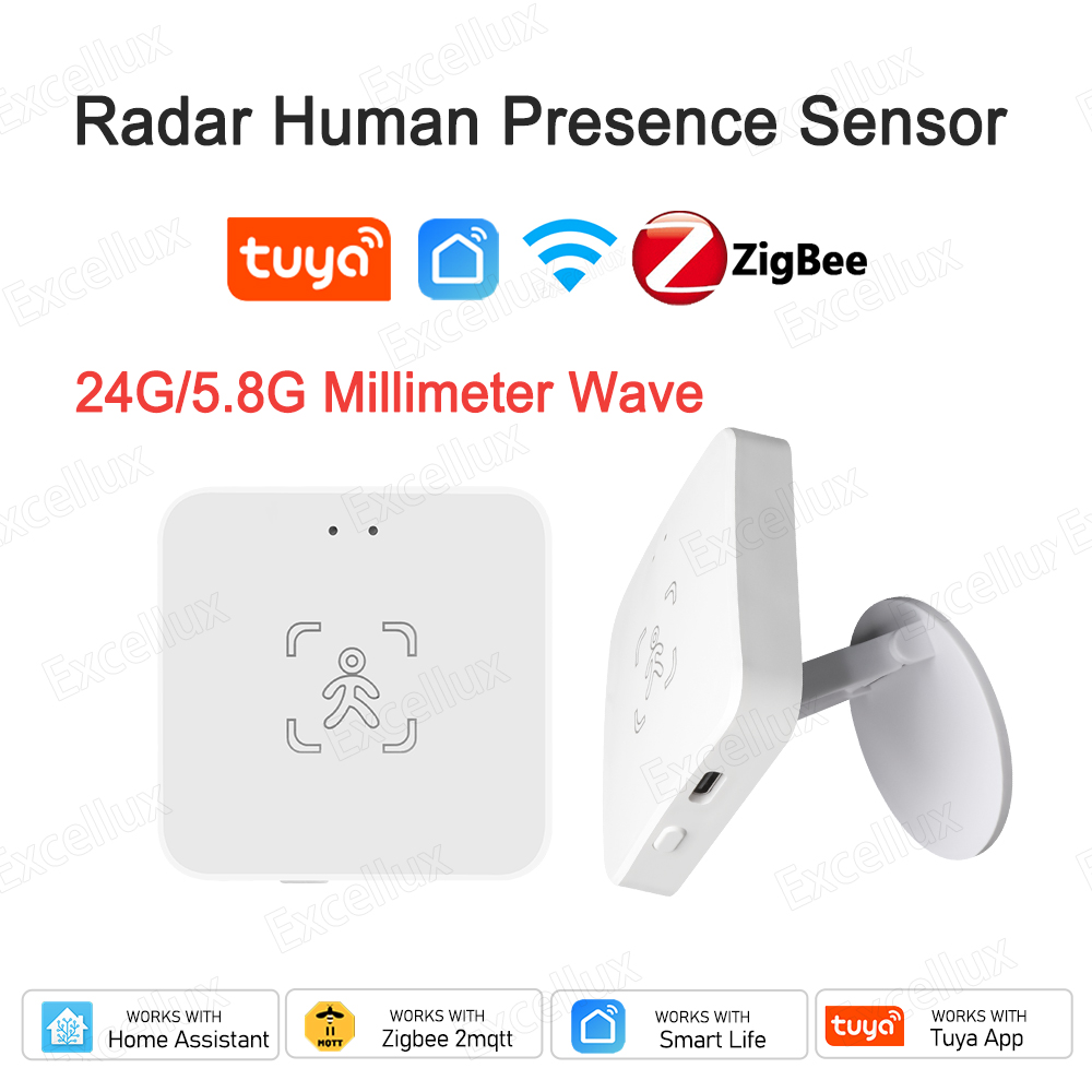 Detector de presencia humana Tuya WiFi/Zigbee con detección Lux, Detector de Radar, Sensor de movimiento de microondas, compatible con asistente doméstico Z2Mqtt
