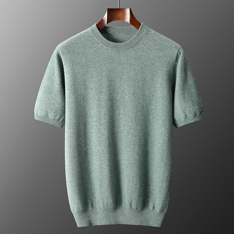 Naadloze Heren T-shirt Zomer Nieuwe 100% Kasjmier Heren Ronde Hals Korte Mouwen Casual Losse Effen Kleur Gebreide Trui Vest