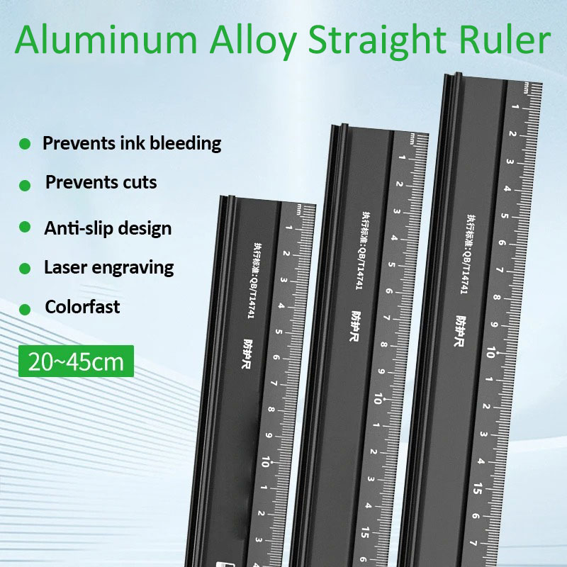Règle droite multifonctionnelle en alliage d'aluminium 20-45cm, règle de haute précision, Anti-coupure, règle de marquage des mains pour l'échelle de mesure