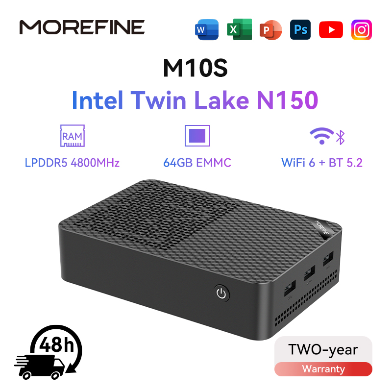 MOREFINE M10S Mini pc N150 (hasta 3,6 GHz) 12GB DDR5 RAM 16TB M.2 SSD Dual 2,5G LAN Business Mini computadora de escritorio 4K WiFi6 BT5.2