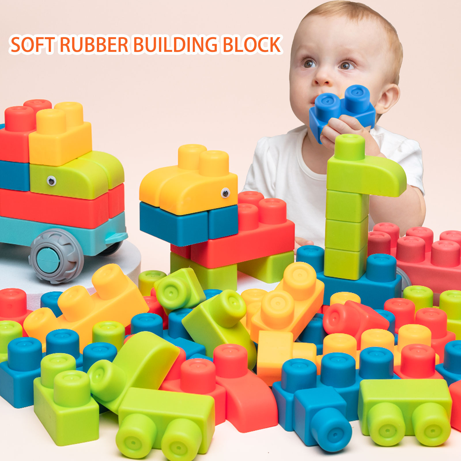 Nouvelles grandes particules peuvent mâcher des blocs de construction en caoutchouc souple pour l'éducation précoce des enfants, Puzzle, blocs d'assemblage à monter soi-même