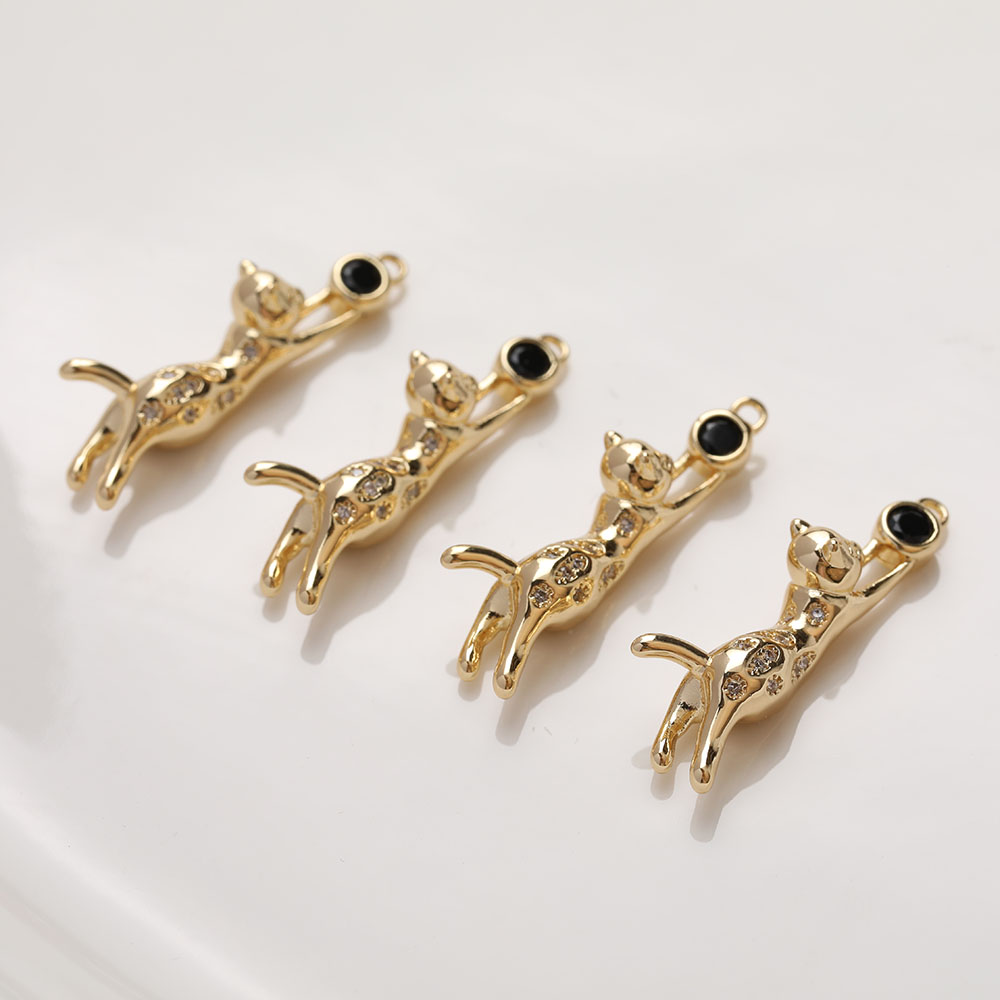 4PCS Dainty Brass Cat Charms for Jewelry Making Animal Pendant DIY Hand Made  Accessory 14k Gold Plated 8.4*32mm