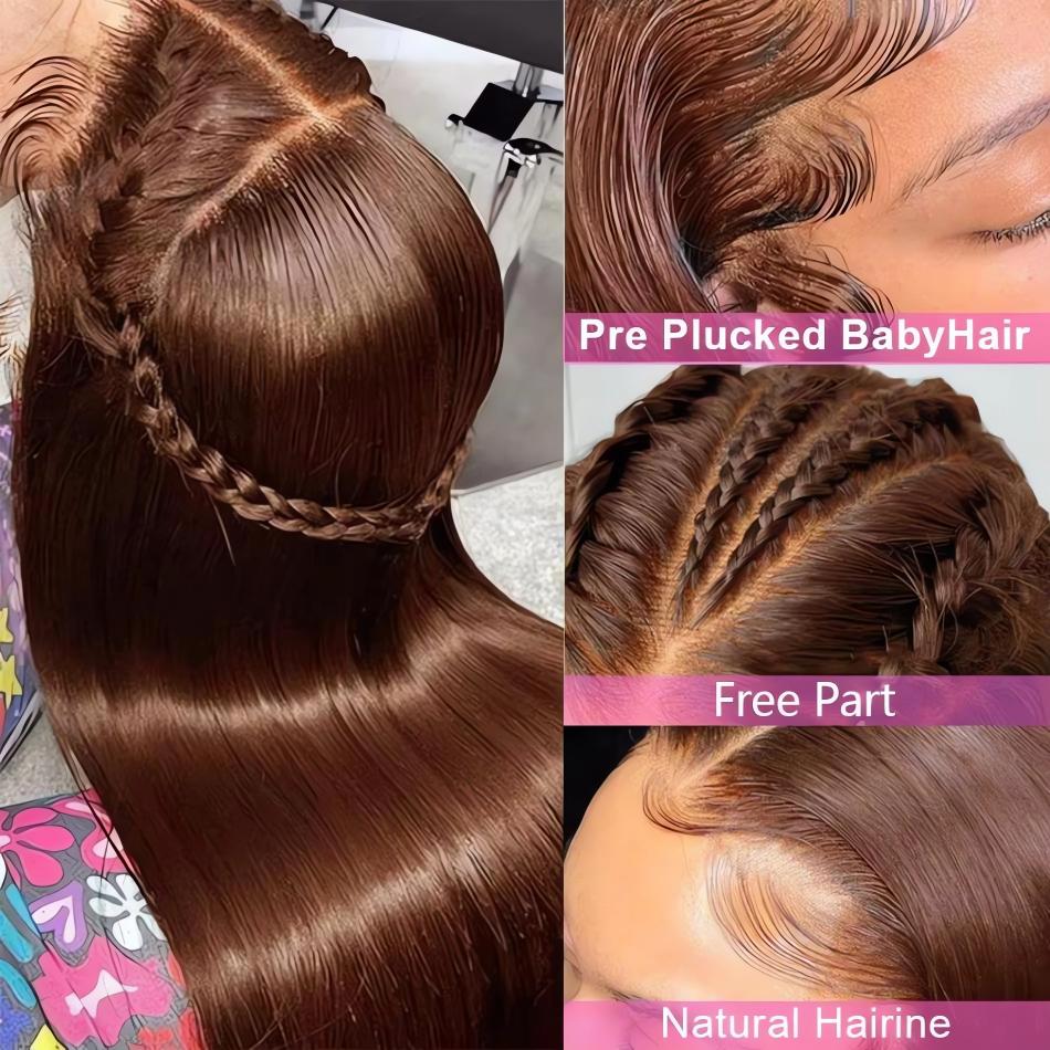 Peluca frontal de encaje HD lisa 13x4 marrón chocolate, pelucas frontales de encaje completo 13x6 peruanas para mujer, peluca de cabello humano Remy pre-arrancada