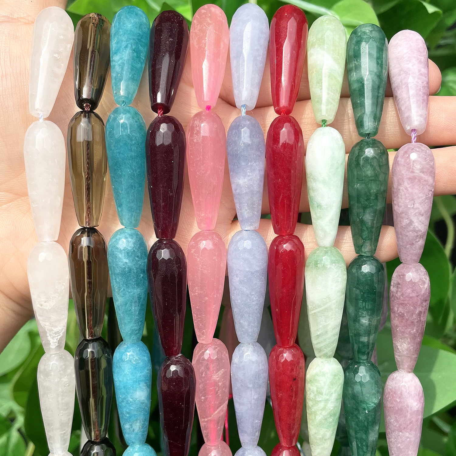 10x30mm Faceted Water Drop Shape หินธรรมชาติ Smoky ควอตซ์ Angelite โกเมน Agates ลูกปัดแบบหลวมสําหรับเครื่องประดับทําสร้อยข้อมือ DIY