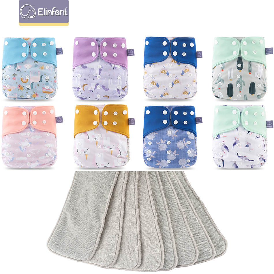 Elinfant New Matching pannolini pcoket impermeabili per bambini 8 pannolini di stoffa in rete grigia e 8 inserti in microfibra