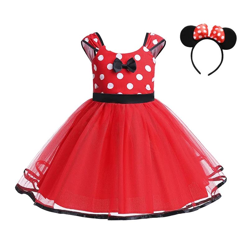 Платье Minni Mouse для маленьких девочек, необычный костюм для косплея на день рождения, милый костюм в горошек для карнавала, Пасхи