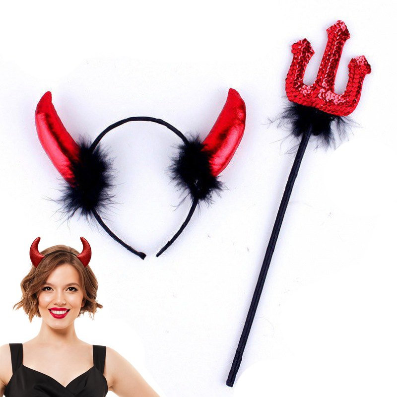 Tiara com chifres do diabo vermelho, animal de terror, cosplay, demônio, festa de halloween, acessórios, varinha mágica, presentes de natal