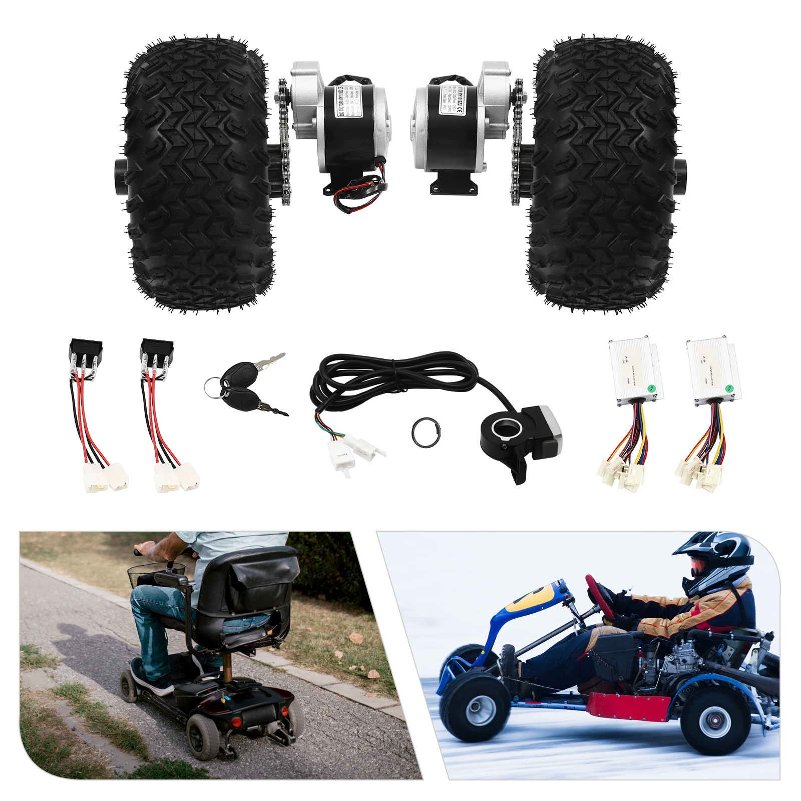 Kit de conversão de roda de ar de acionamento de motor 250w/24v 36v/350w, conjunto de roda dupla de 10 tamanhos com interruptor de engrenagem reversa e acelerador de polegar