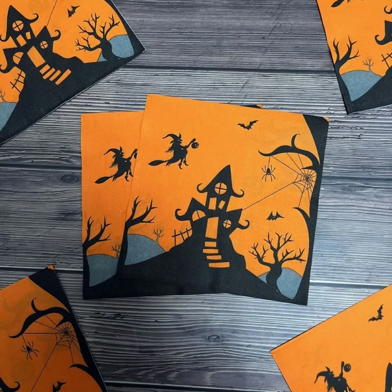 Witch's Castle Abóbora Impresso Guardanapos de Papel, Placemats Impressos Halloween, 2 Ply, 33x33cm, 20 unidades por pacote