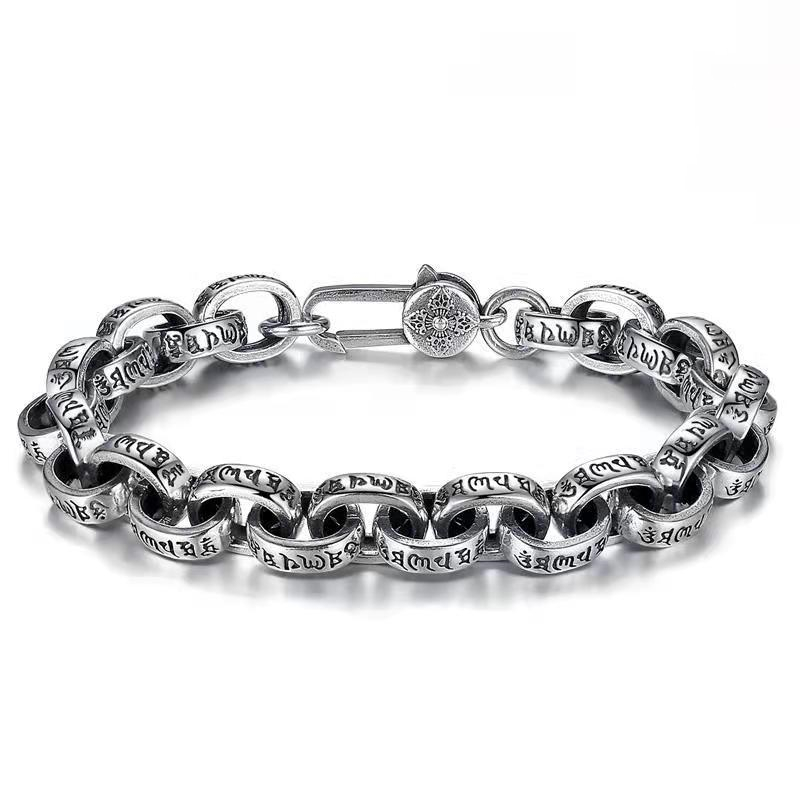 2023 Fabrieksprijs Hoge kwaliteit S925 Sterling Zilver Nieuwe Zes-karakter Mantra Armband Mannen Vrouwen Retro Trend Sieraden Cadeau