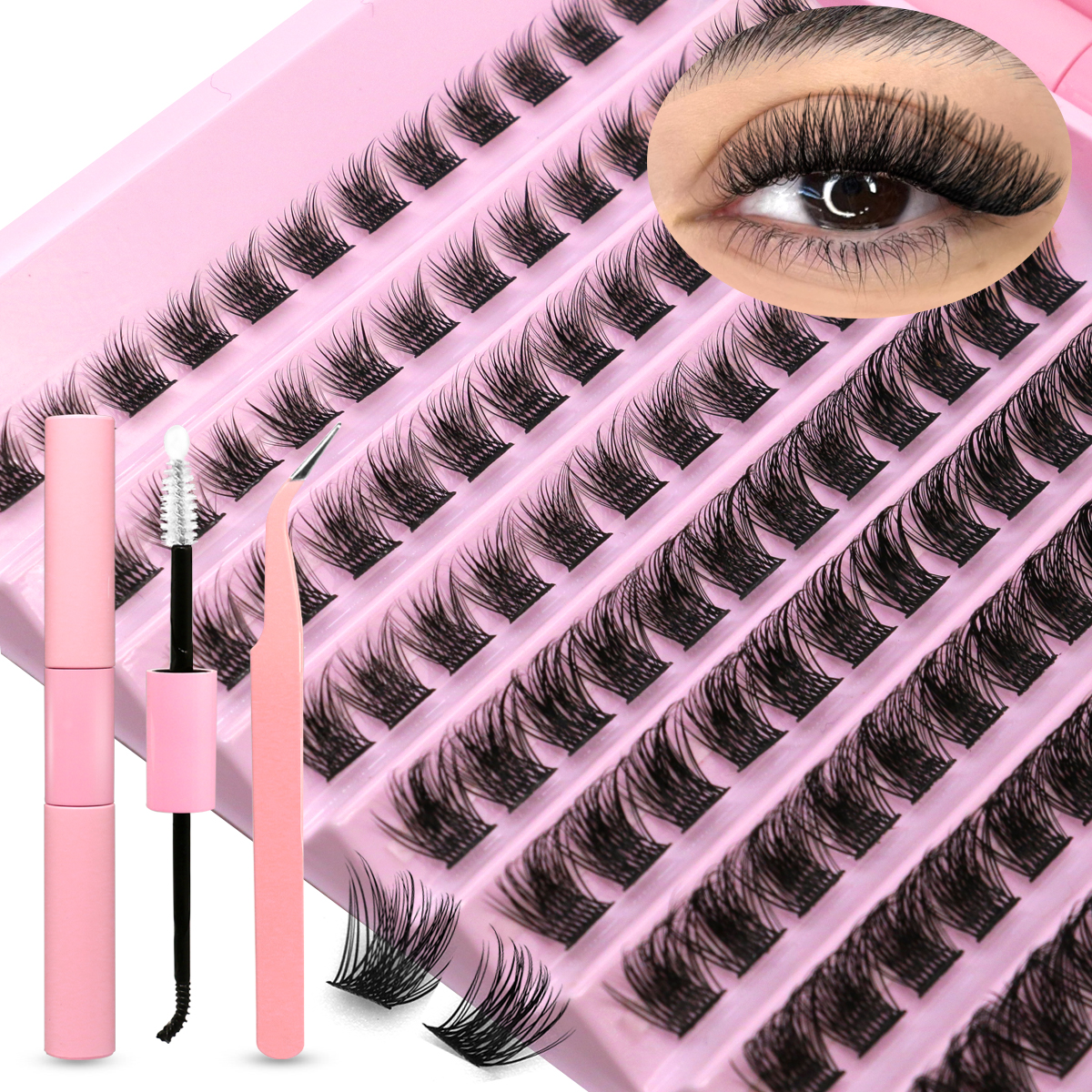 GROINNEYA DIY Wimperverlenging Kit Individuele Wimpers Cluster Mix Lash Clusters met Lash Bond en Seal en Lash Accessoires