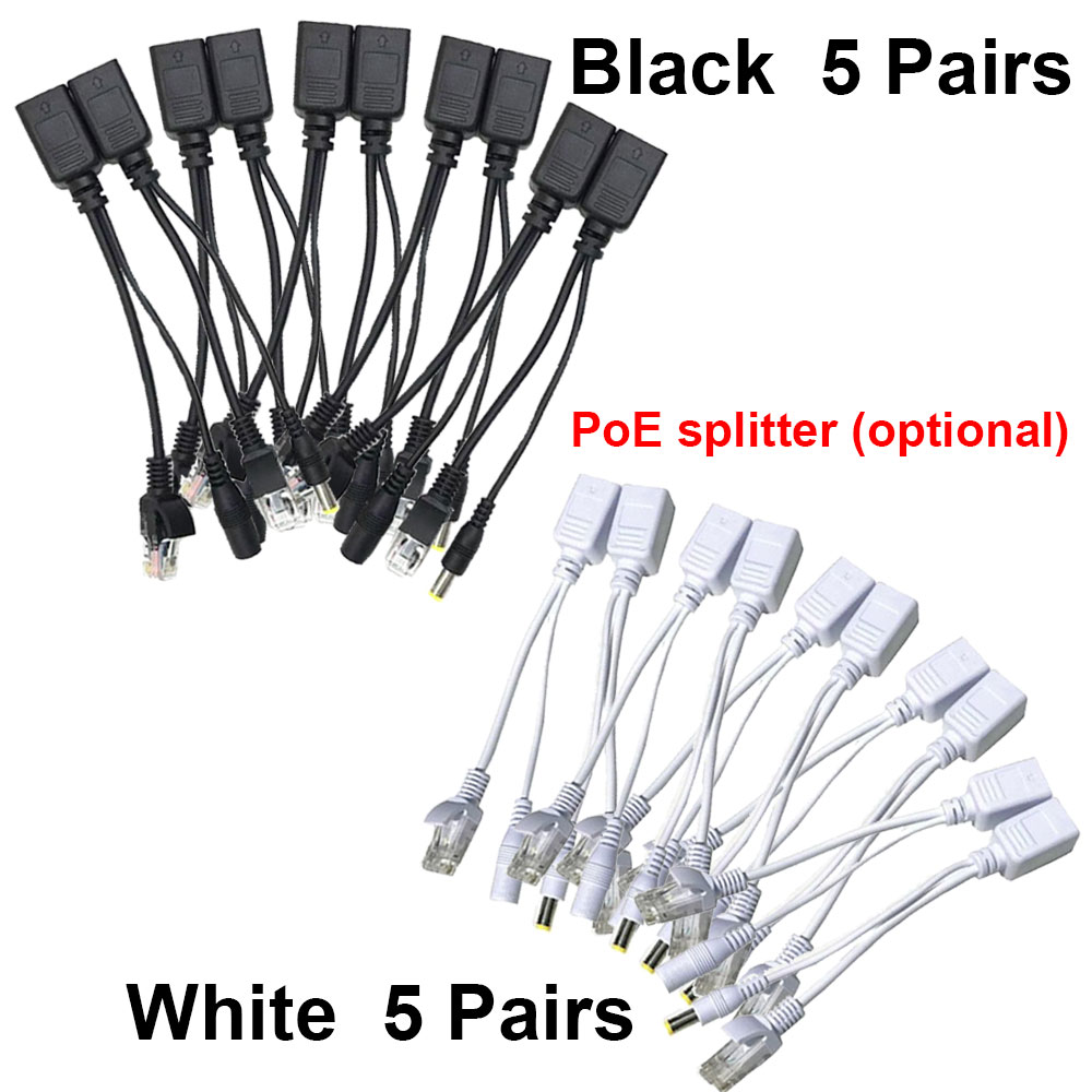 Пассивный инжектор PoE и комплект разветвителя PoE с Ethernet RJ45 и питанием через адаптер постоянного тока 5,5x2,1 мм F/M, 5 пар