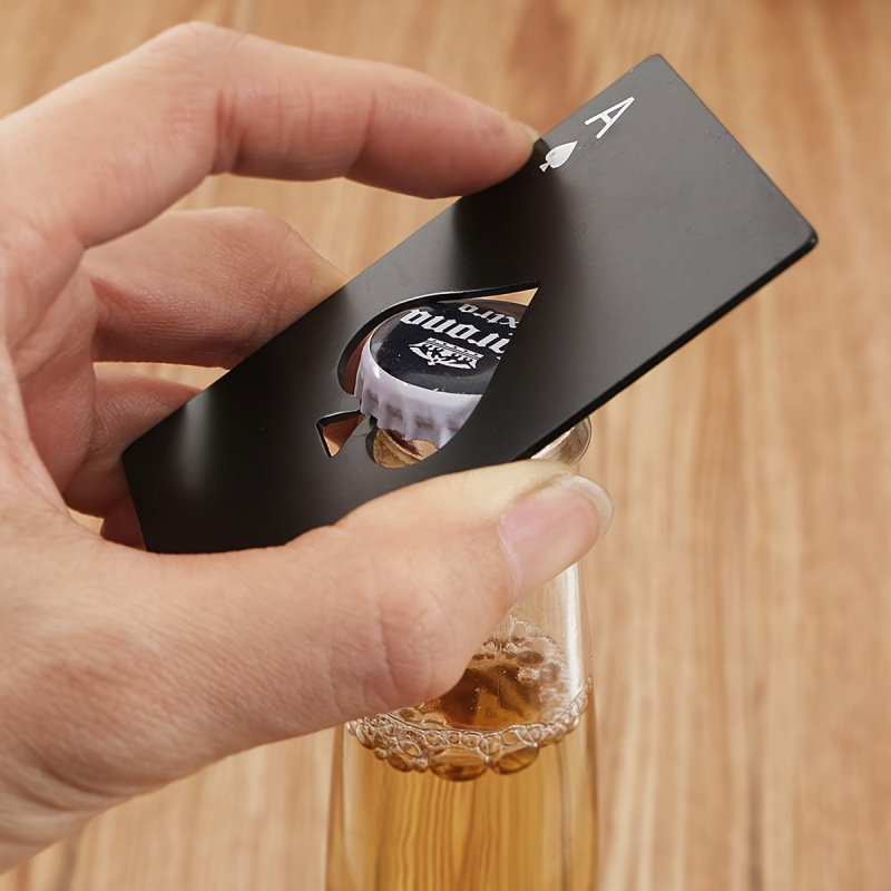 Abridor de botellas de cerveza de póker, abridor de botellas de tarjetas de crédito multifunción de Metal de bolsillo creativo, color negro melocotón, acero inoxidable
