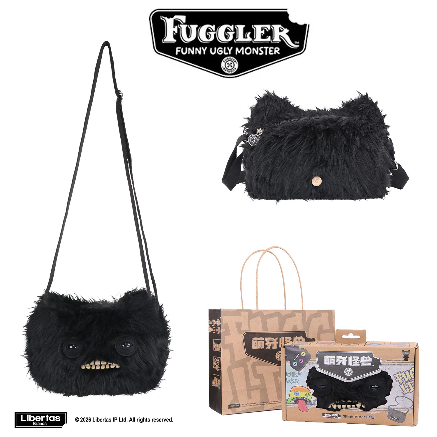 Fugglers Hässliches Zahnmonster Flauschige Umhängetaschen Niedliche Fugg Plüsch-Geldbörse Schulter-Rucksack Portemonnaie für Mädchen Jungen Cartoon-Tier 22CM