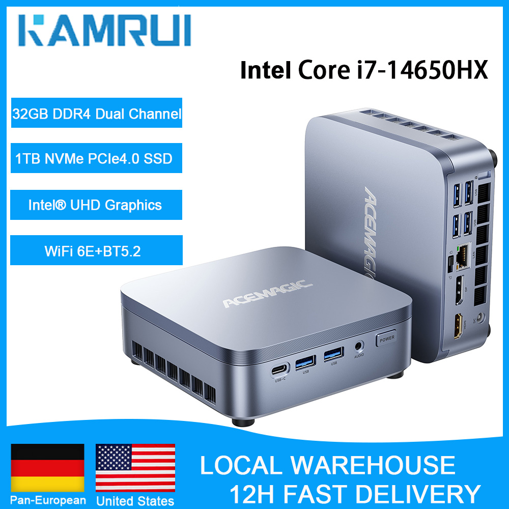 KAMRUI Mini PC Intel Core i7-14650HX tot 5,2 GHz 32GB DDR4 Dual Channel 1TB NVMe PCIe SSD Wifi6E 4K@60Hz Micro Desktop Computer