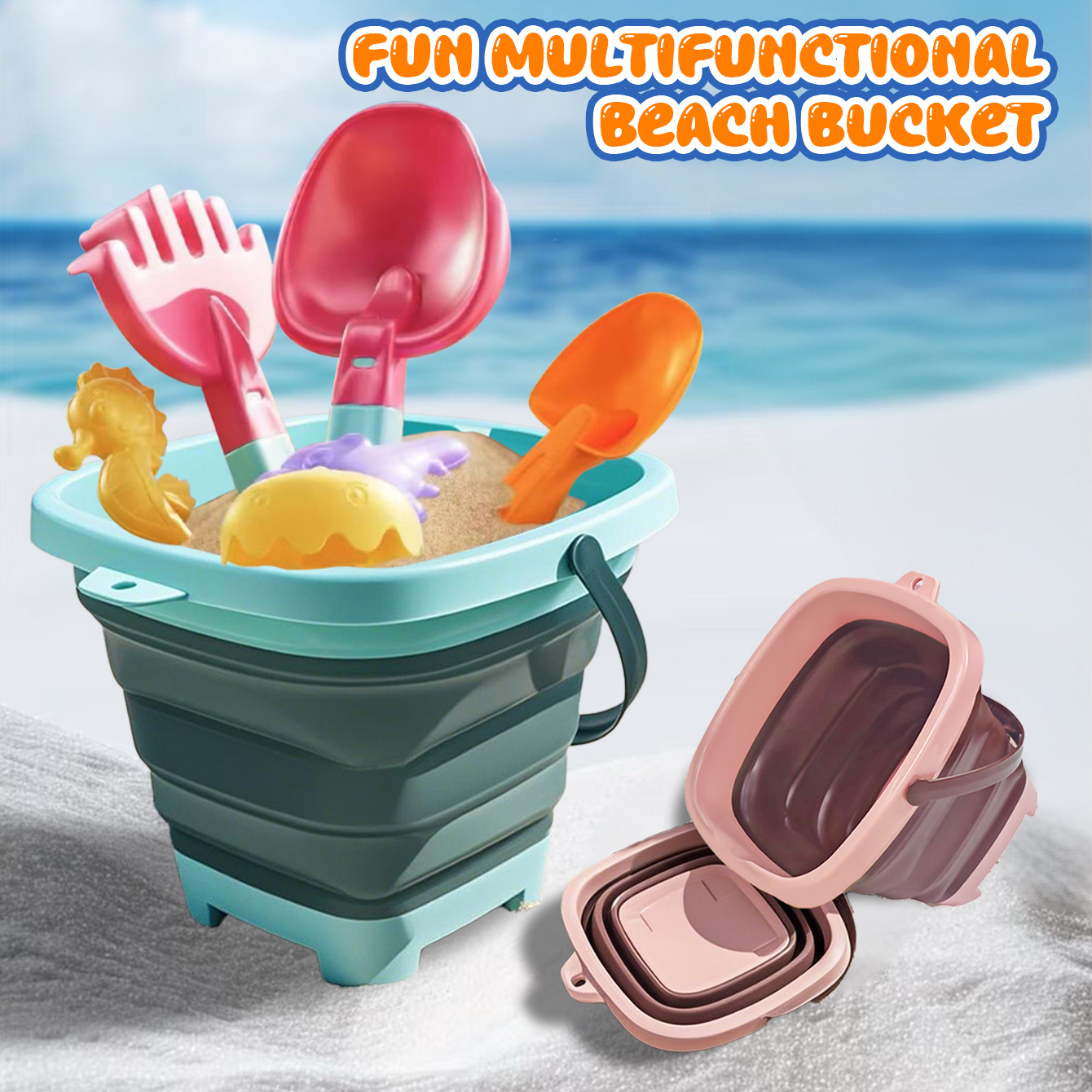 Cubo plegable para niños, cubo pequeño multifuncional, juguetes junto al mar, juego de arena, juego portátil, agua, atrapa el mar