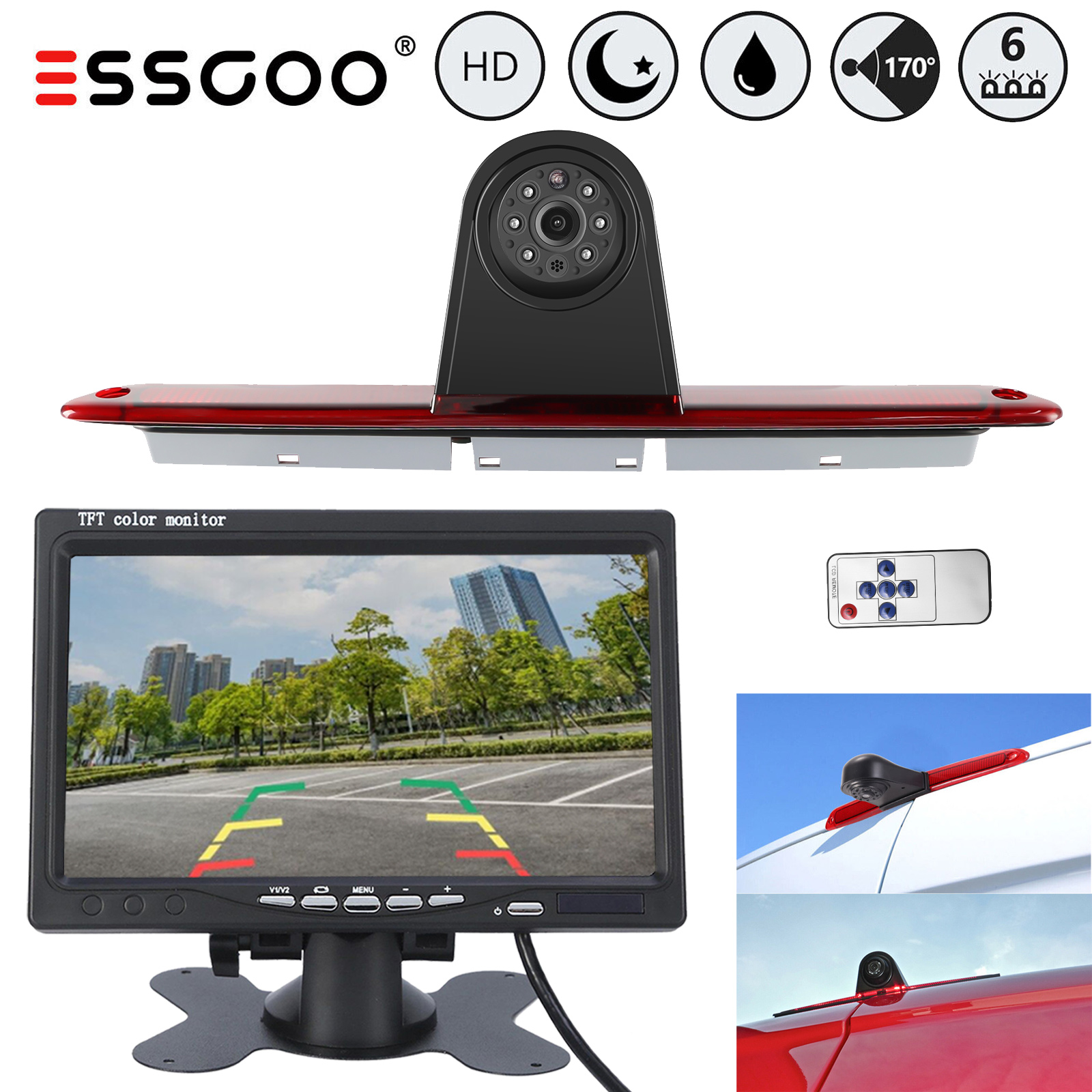 ESSGOO 7 "LCD Monitor + กล้องด้านหลัง 3rd ไฟเบรคสําหรับ Mercedes-Benz Sprinter W907 W906 Volkswagen Crafter caravelle t5/T6