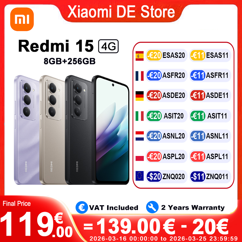【Xiaomi】Versión global Smartphone Redmi 15 4G 8GB/256GB Potente Snapdragon ® 685 Cámara Dual AI 6.9" FHD 7000mAh