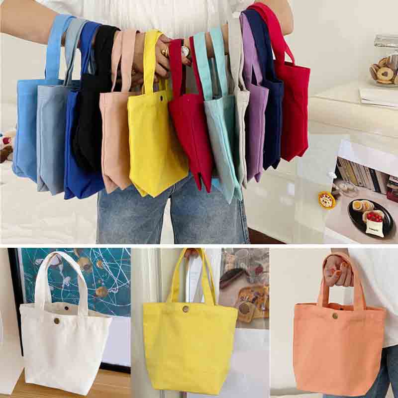Bolsa de lona simples feminina, bolsa de ombro dobrável para piquenique, sacola pequena preta, shopper, grande capacidade, lancheira de estudante