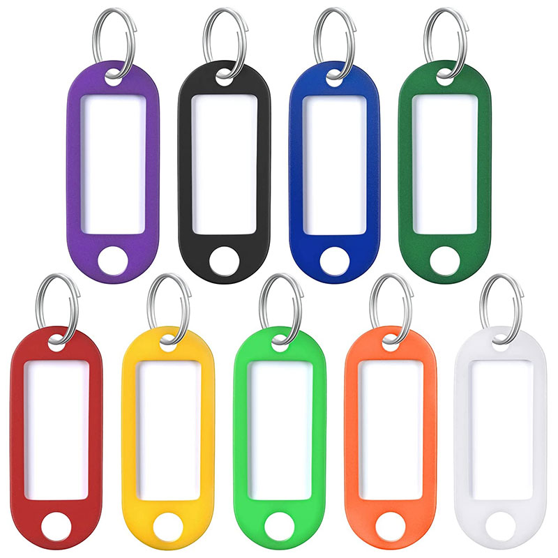 10-50 unids/lote etiquetas para llaves de plástico resistente con ventana de etiqueta de anillo dividido para Kit de llavero DIY etiquetas de equipaje con nombre numerado