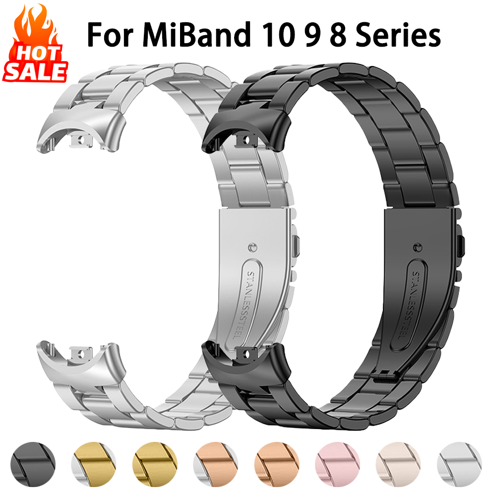 Ремешок из нержавеющей стали для Xiaomi Mi Band 10 9 8, аксессуары, сменный металлический браслет для Xiaomi Smart Band 10 9 8