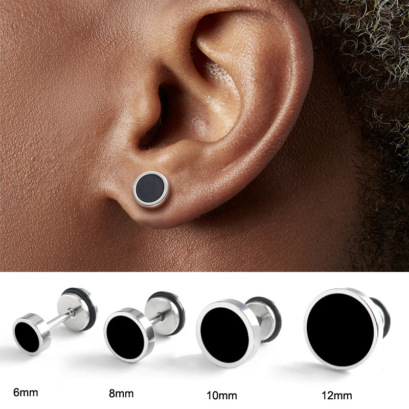 Boucles d'oreilles rondes en titane et acier pour hommes, noires, goutte d'huile, mode coréenne, accessoires de bijoux Punk en acier inoxydable