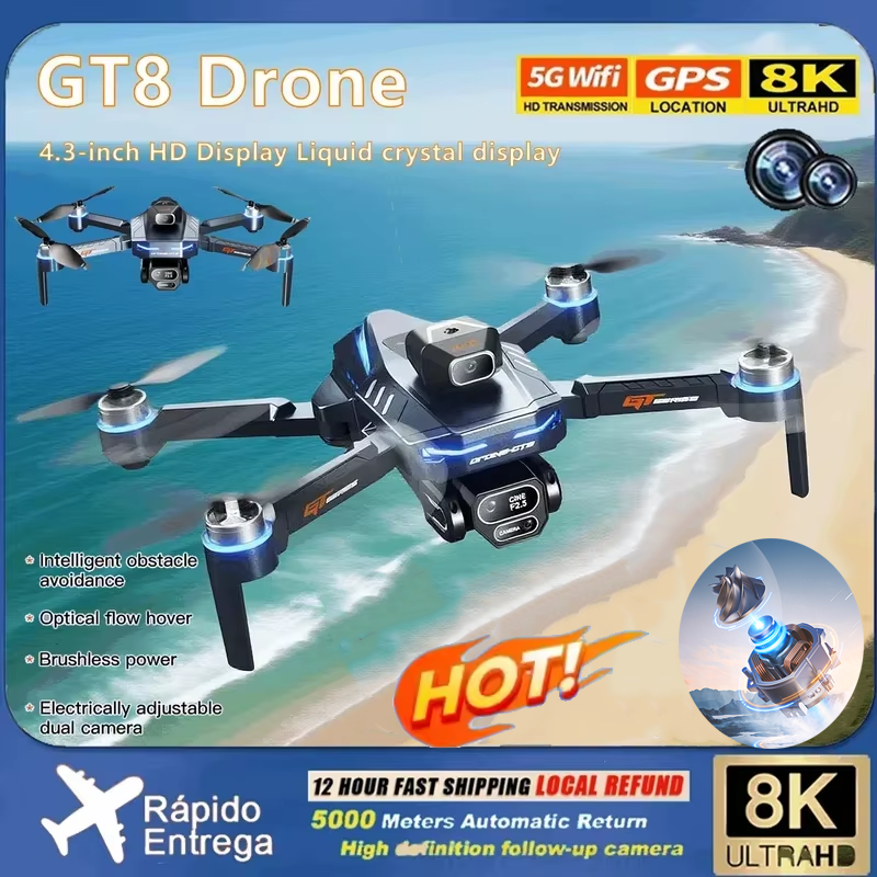 โดรน GT8 GPS 8K ระดับมืออาชีพ ความคมชัดสูง 360 °   กล้องคู่ 5G WIFI มอเตอร์ไร้แปรงถ่าน หลบหลีกสิ่งกีดขวาง โดรนพับได้ FPV ของเล่น ของขวัญ