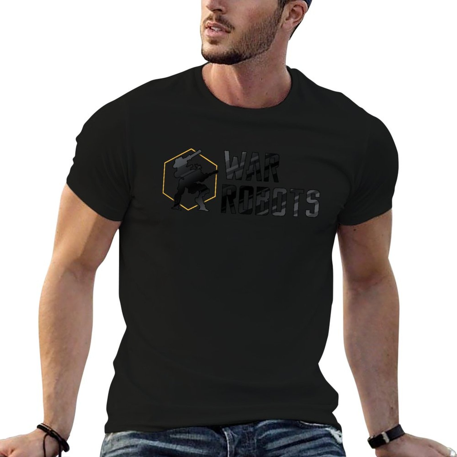 Camiseta masculina warrobot cinza preta, camisetas casuais para homens, camiseta gráfica engraçada para homens, camiseta gráfica
