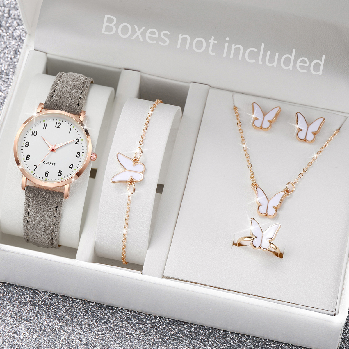 6 pçs/set relógio feminino simples mostrador árabe relógio de quartzo moda pulseira de couro relógios de pulso conjunto de jóias (sem caixa)