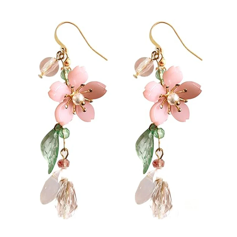 Boucles d'oreilles pendantes fleur rose pour femme, breloques dégradées, boucles d'oreilles cuir chevelu floral, cadeaux de bijoux, vacances d'été, printemps